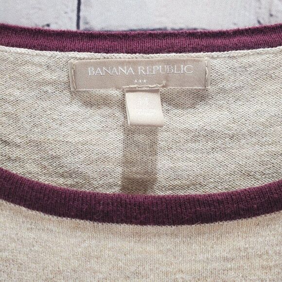 Banana Republic Women's Tunic Sweater  Gray Black Stripe 3/4 Sleeve Scoop Neck M - Picture 3 of 12